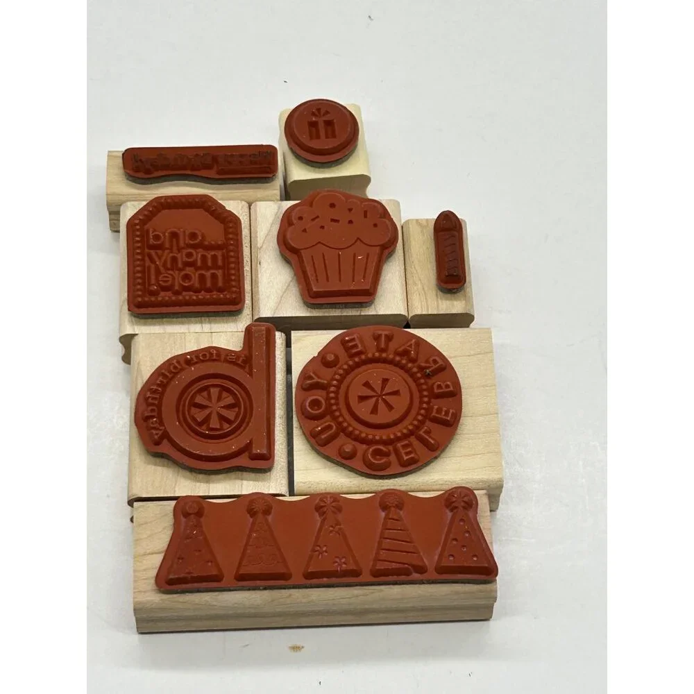 Stampin’ Up! 8pc Birthday Party Stamps Cupcakes Presents Hats Candles‎ Words